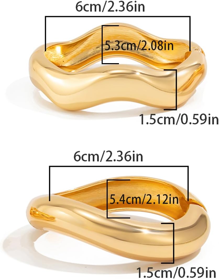 Salircon Gold Bangle Bracelets for Women Gold Wide Chunky Bracelets Trendy Hinged Cuff Open Chunky Bracelet Irregular Jewelry - Image 4