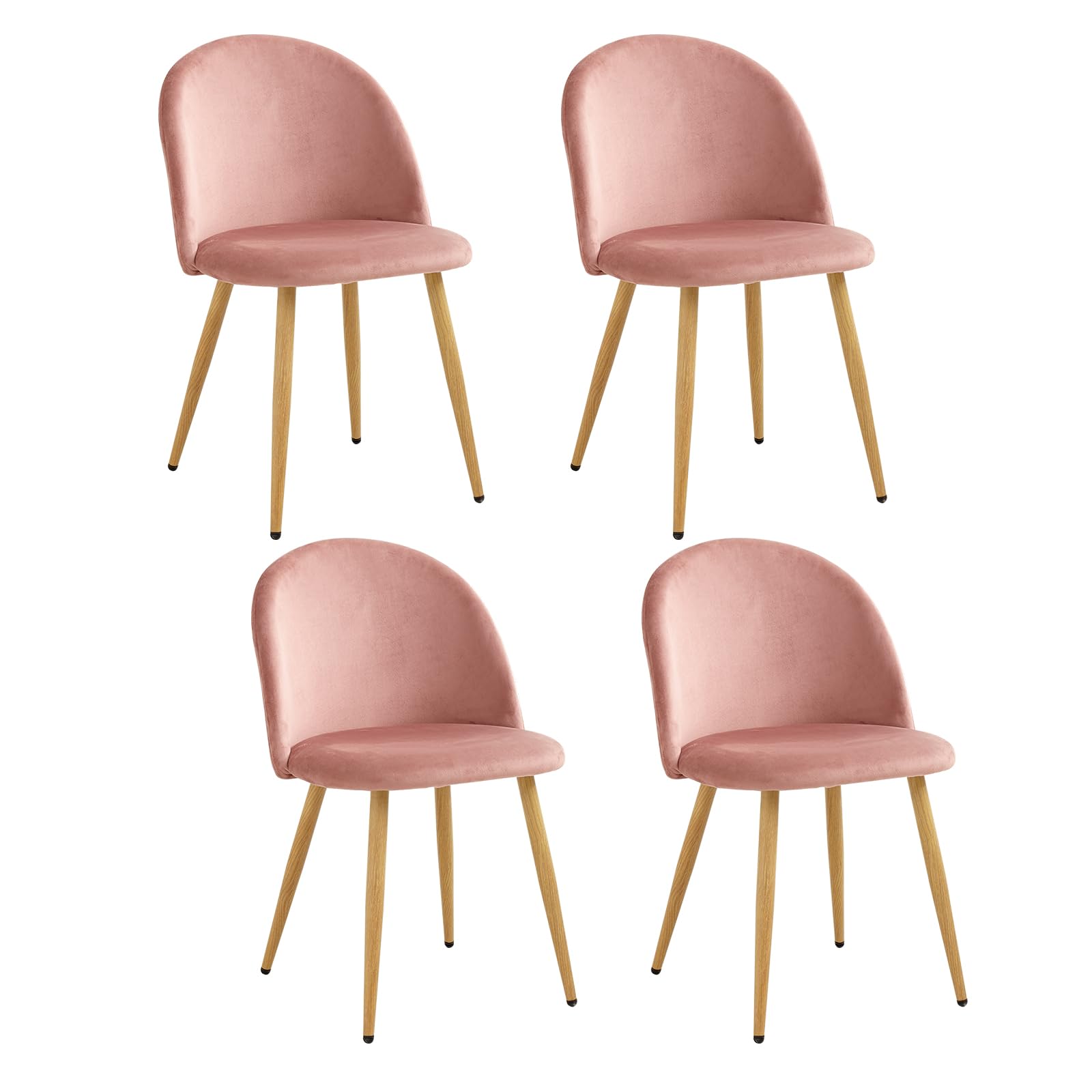 Pack de 4 Silla de Comedor, Silla de Comedor de Terciopelo Suave, Silla de Cocina con Patas de Metal, Silla de Comedor Moderna con Almohadilla Protectora Ajustable - Rosa