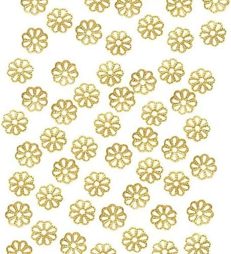 Adabele BF174-10 - 50 tapas de cuentas de flores de filigrana resistentes al deslustre de 0.394 pulgadas (0.394 in), chapados en oro, para joyería y