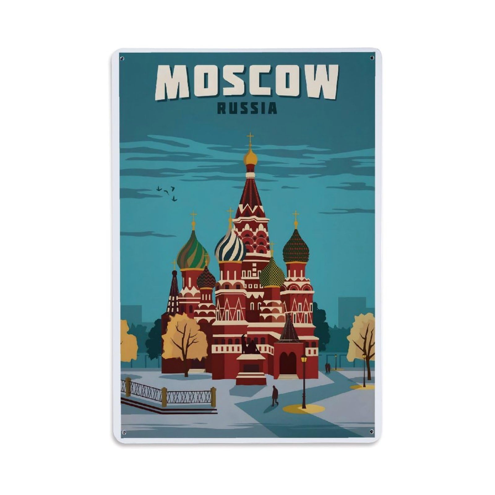 Vintage Travel Poster MOSCOW RUSSIA Metal Tin Sign Wall Decor for Cafe, Club, Garden Metal Poster 8x12Inch