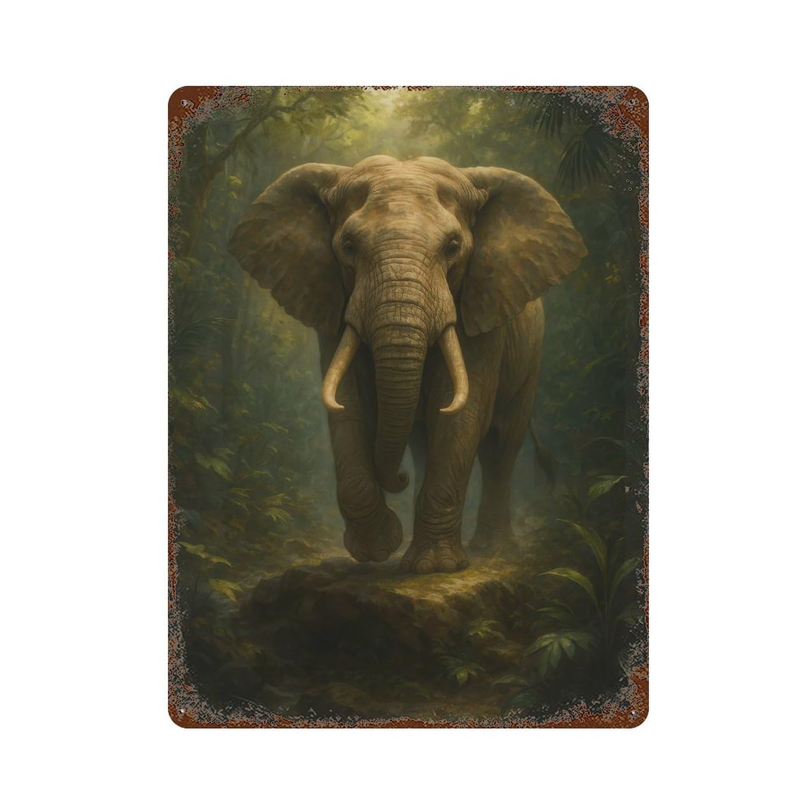 Elephant in The Jungle Rust Effect Tin Sign 15.7"x11.8", Industrial Home Decor for Basement, Hobby Room And Garage Decor