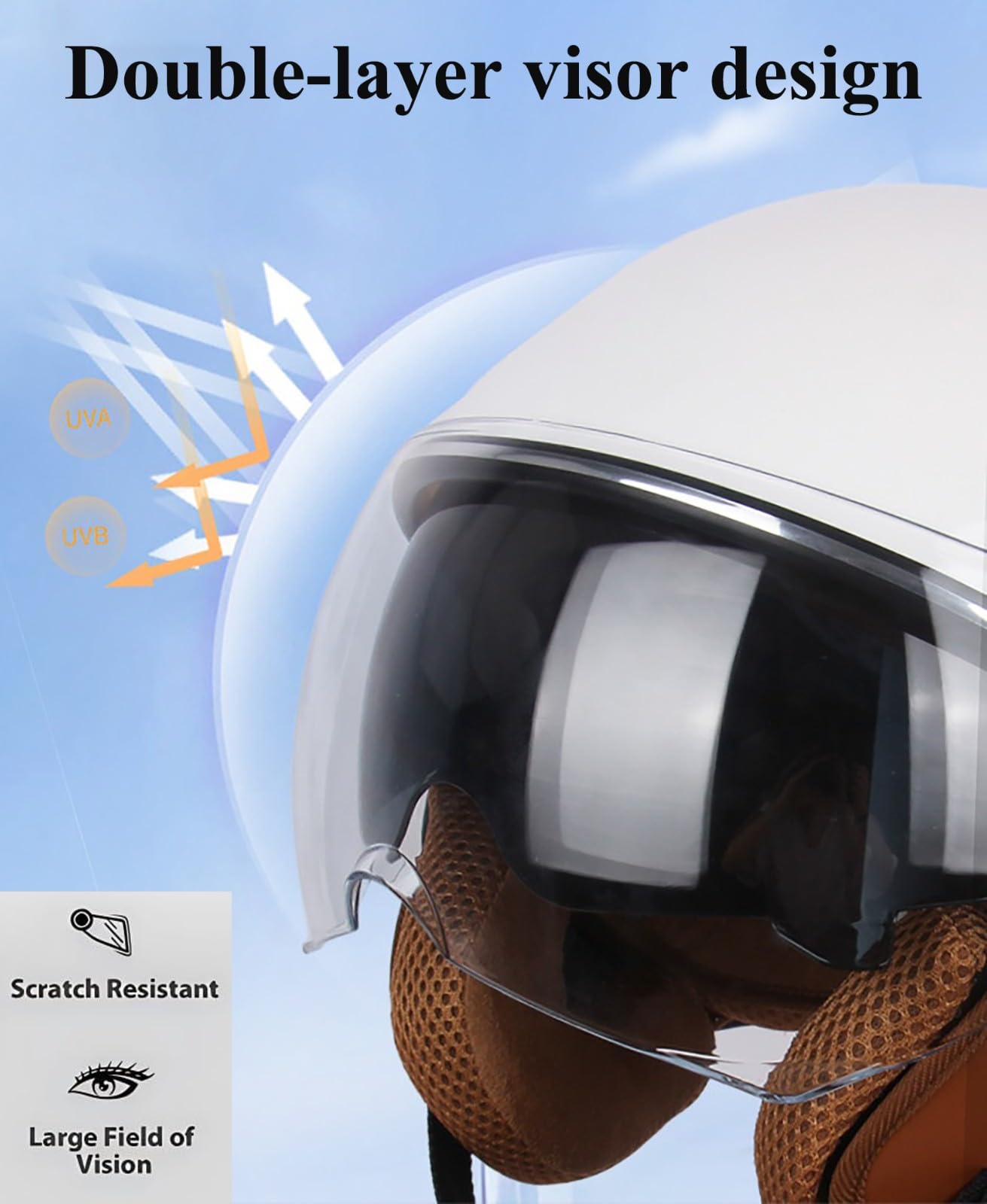 Kask motocyklowy, kask motoroweru dla dorosłych mężczyzn i kobiet, kask motocyklowy ECE 2205-zatwierdzony, retro 3/4 otwarty kask motocyklowy z podwójną wizjerą