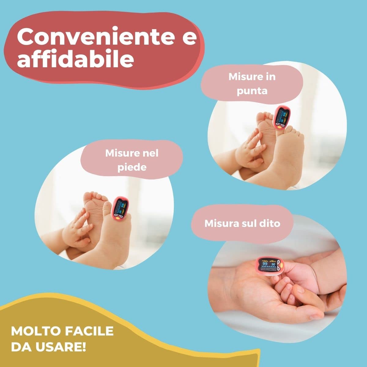 Mobiclinic ®, Saturimetro pediatrico, Py03, Pulsossimetro da dito per bambini, Affidabile e accurato, Ossimetro professionale, Con caricatore usb, Forma di uccellino, Rosso