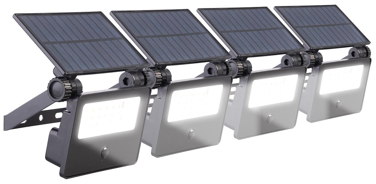 Luminea LED-Strahler außen Solar: 4er-Set Solar-LED-Wandfluter mit Bewegungssensor, 400 lm, 1.200 mAh (Bewegungsmelder außen, Spot Outdoor, Hausnummer)