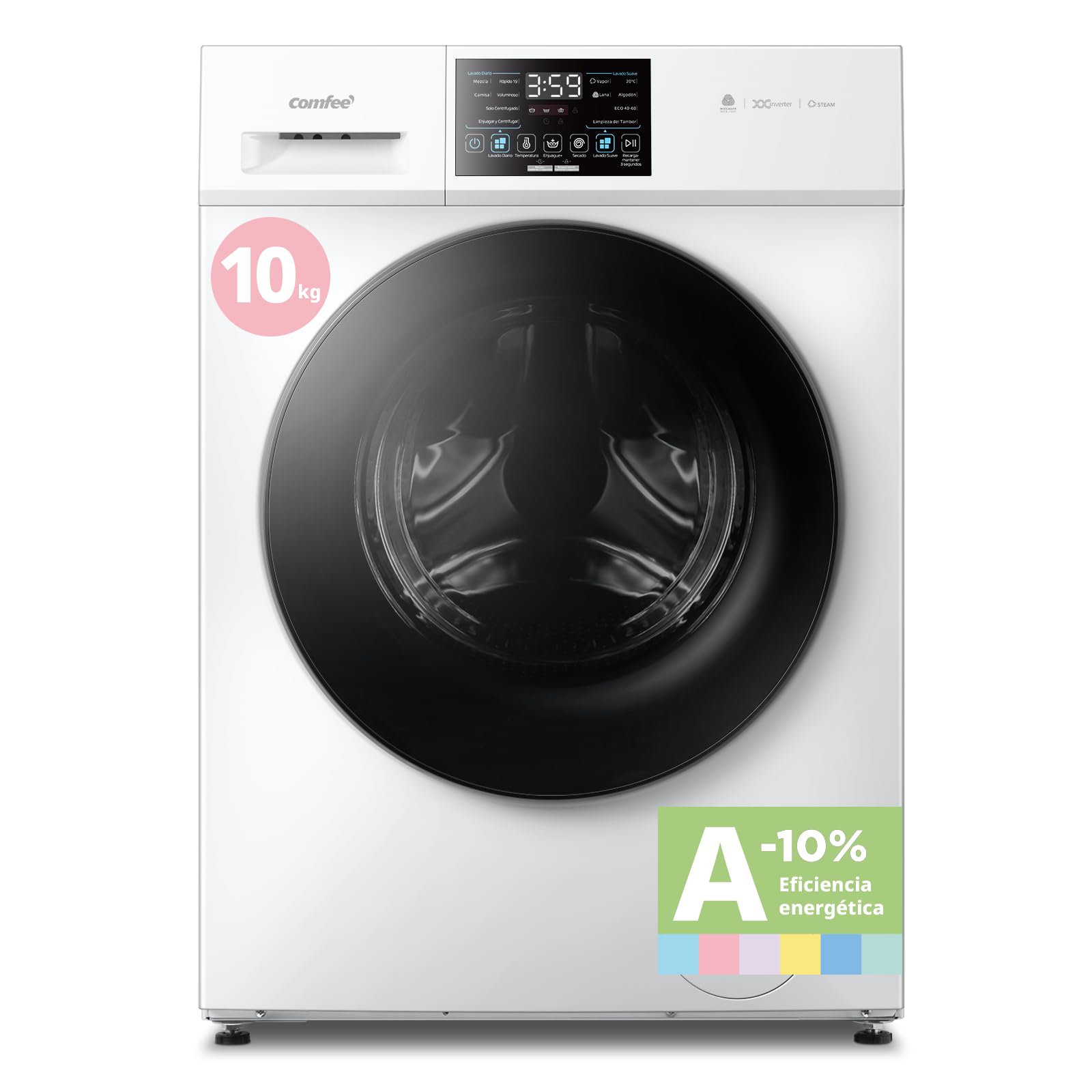 COMFEE' CFP03EW100W-HL Lavadora 10 kg de carga, Clase A -10%, Cuidado con vapor, Motor BLDC, Aprobada por Woolmark, Panel táctil, blanco - 2