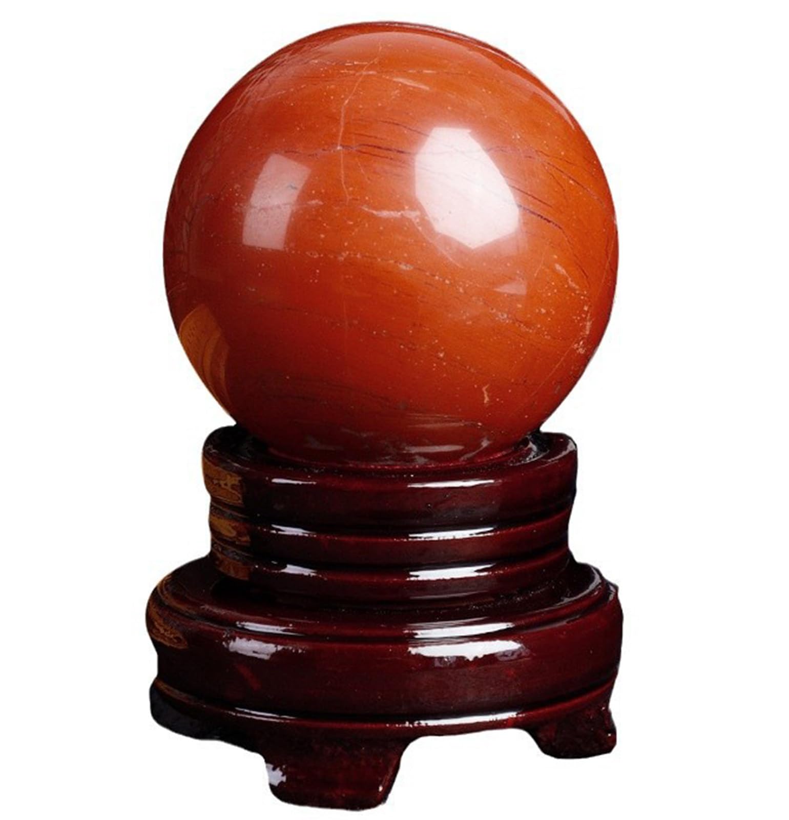 FOPURE Red Jasper Crystal Ball for Home Decor, Crystals Gemstone Sphere with Wooden Stand,Quartz Stone for Feng Shui,Divination, Props,60mm