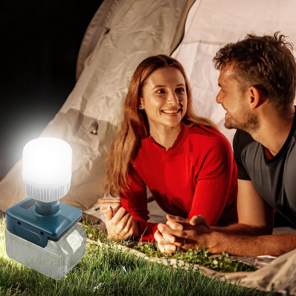 Lámpara de Batería para Makita Batería 18V, Afenau 12W luz de Trabajo con Bombillas E27 Ajustable 350-1300LM, Lámpara Portátil para Obra, Foco de Construcción LED para Batería 18V