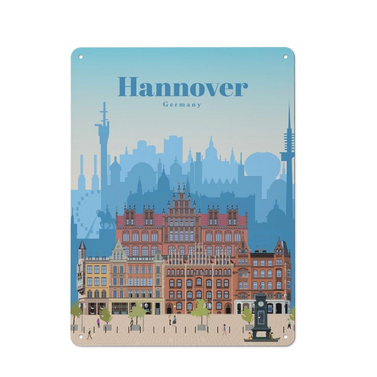 Junmoney Travel To Hannover Printed Tin Plaque, Small Wall Accent For Coffee Corner, Diner Or Kitchen Decor, 40X30cm