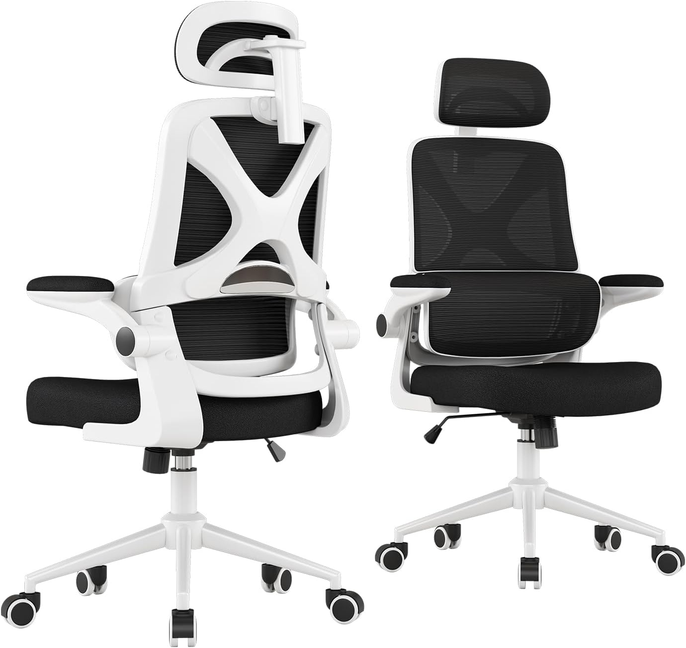 Ergonomic Office Chair - Desk Chair with Adjustable Headrest Lumbar Support Computer Chair - Mesh Comfy Chair with Flip-up Armrests - Gaming Chairs for Adults Home Office 330 LBS (White+Black)