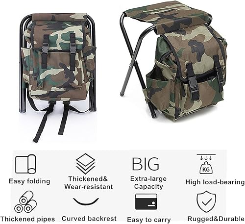 Miniatura 4 de UNISTRENGH Silla plegable de camping con bolsa de picnic aislada para exteriores, interiores, pesca, viajes, playa, barbacoa (camuflaje)