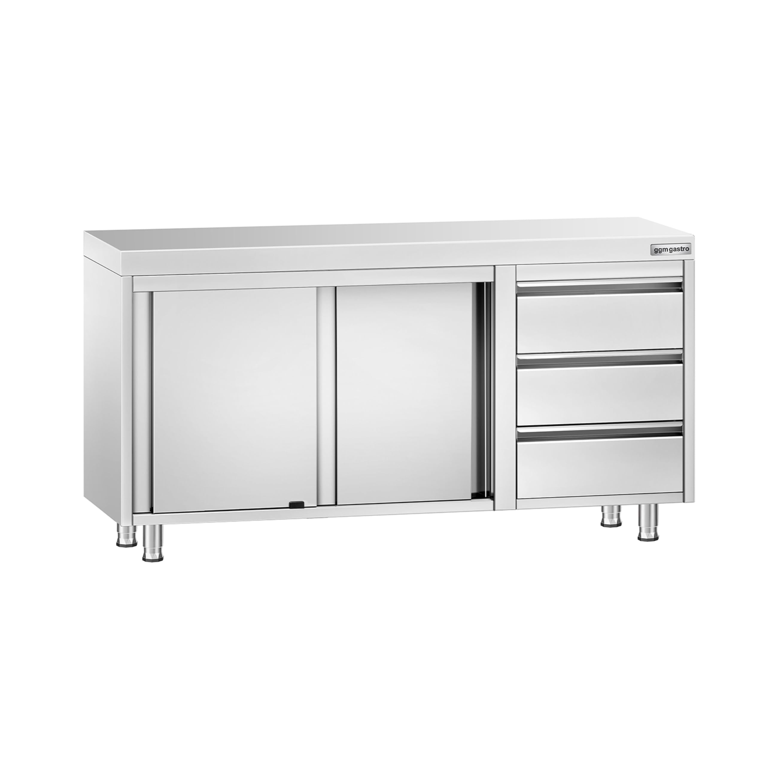 GGM Gastro | ASK147R3 | Edelstahl Arbeitsschrank PREMIUM - 1400x700mm - mit 3 Schubladen rechts