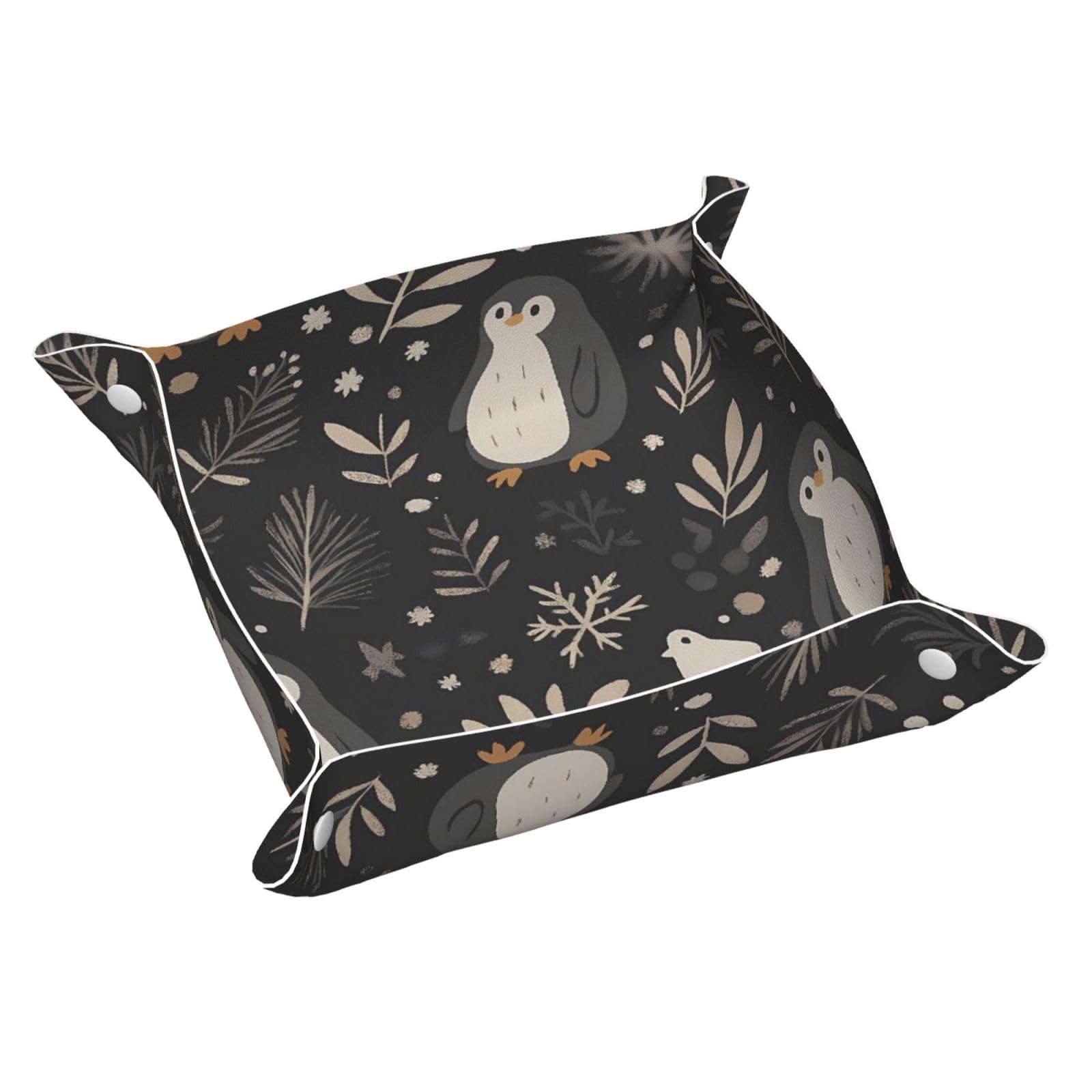 HLBSDM Retro Christmas Penguin & Leaves Tray Men's Leather Valet Parking Portable Entrance Trays Bedside Storage Box