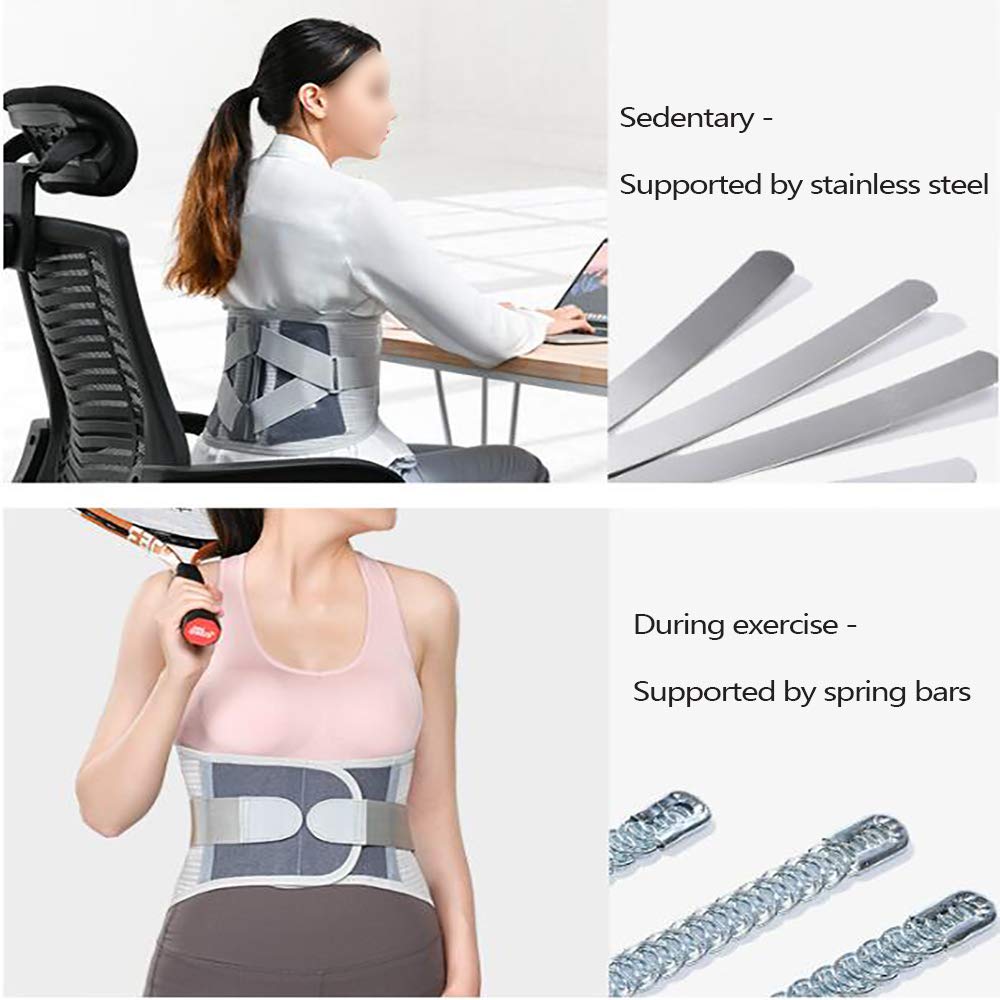 Faja Lumbar Fitness - Ciática, escoliosis, Discos herniados, Alivio de tensión y esguince - con Almohadilla Lumbar extraíble,Darkgray,S