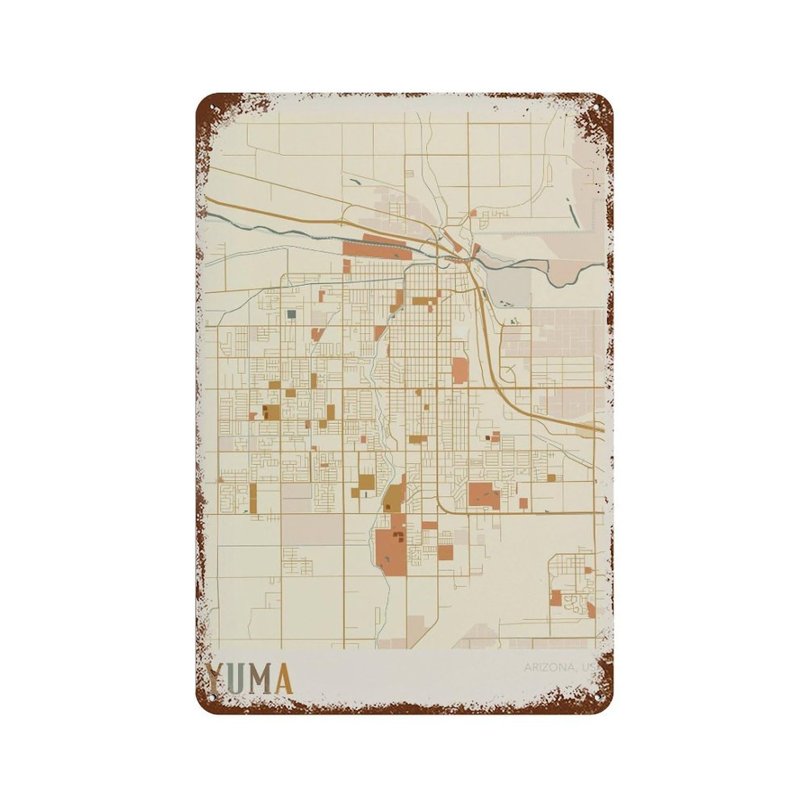 xiaoxiaoshen Yuma Map Arizona Travel Gift Boho Hometown Wall Decor Art Metal Tin Poster Modern Home Decor Art Home Bar Shop Decorations Vintage Sign 30x20cm