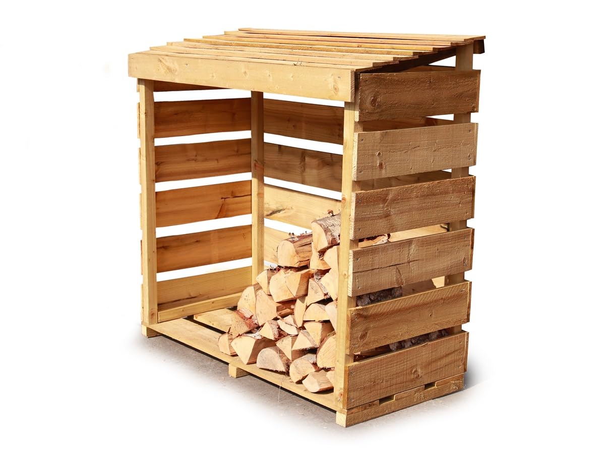 edecks Log Store 1200mm x 600mm - Slatted Pressure Treated Timber - Outdoor Wooden Fire Wood Storage Rack Unit for Seasoned Logs and Kindling - Weather‑Resistant, Tidy Garden, Patio & Driveway