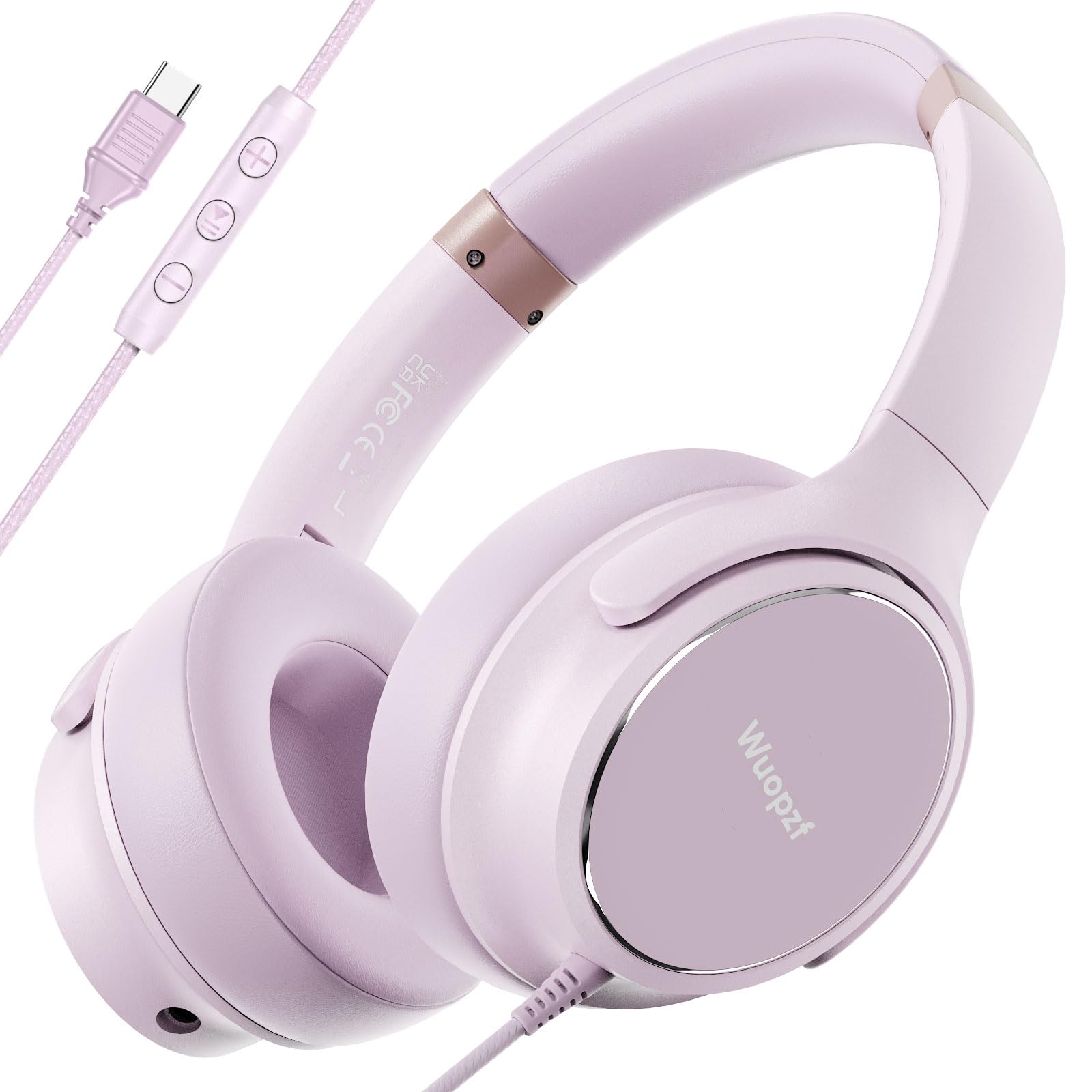 Cuffie over-ear con cavo USB C, con microfono, controllo del volume, porta di condivisione e archetto regolabile, cuffie stereo pieghevoli, per adulti/adolescenti, per iPhone 16, laptop, giochi