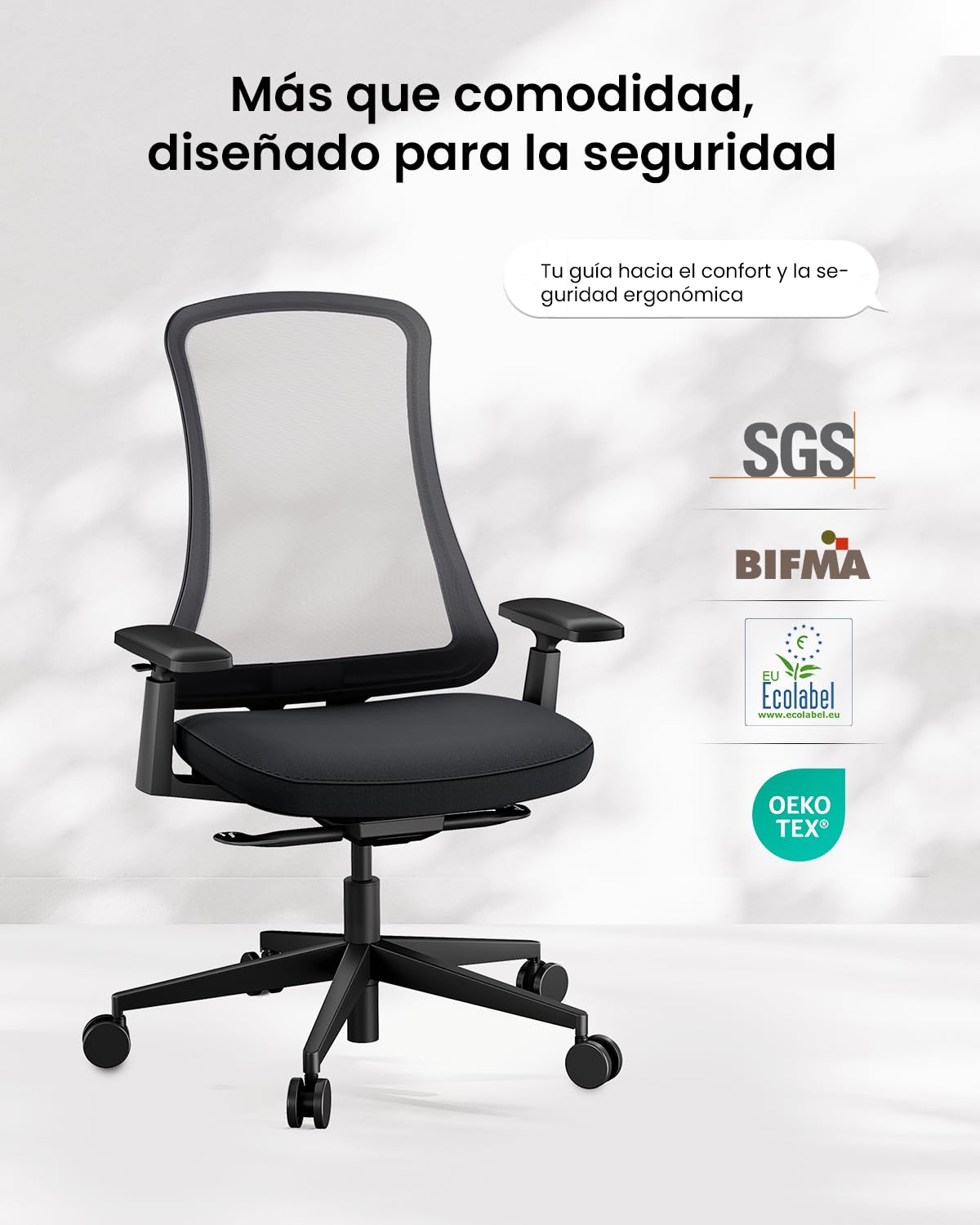 ProtoArc Silla Ergonomica Escritorio Espalda Alta en Malla Nylon, Inclinación Peso-Adaptativa, Asiento Transpirable, Brazos Regulables, Bloqueo Inclinación (Flexer - Negro)