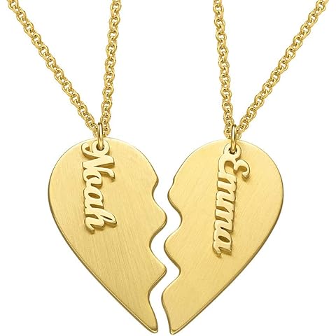 MYKA - Personalized Broken Heart Necklace - Couples Jewelry for Girlfriend, Her, Him, Women, Men - Custom Engraved Unisex Couple Pendant - Gift For Valentine's Day, Birthday, Mother's Day, Christmas