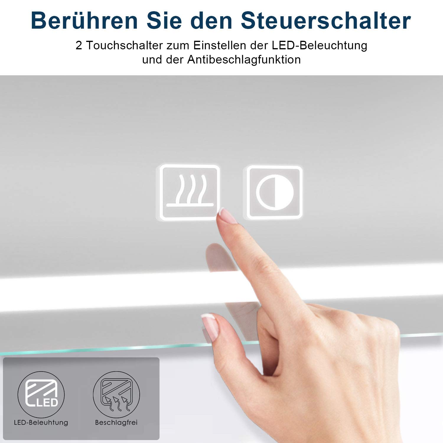 SONNI Premium Aluminium Spiegelschrank Bad 50x70cm mit LED Beleuchtung - Innovatives Kabelloses Scharnier, Innenbeleuchtung, Rundum verspiegelt, Steckdose & Anti-Beschlag - Vormontiert