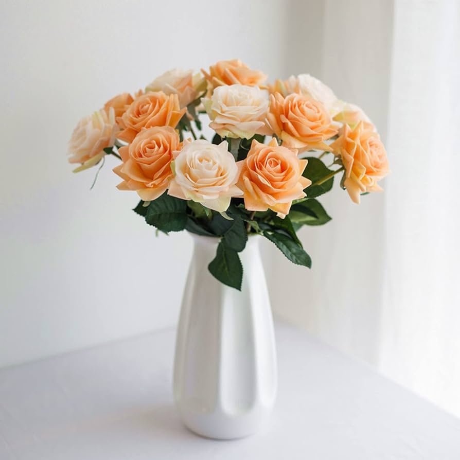 Amazon｜造花 枯れない花 アートフラワー オレンジ 5本 バラ