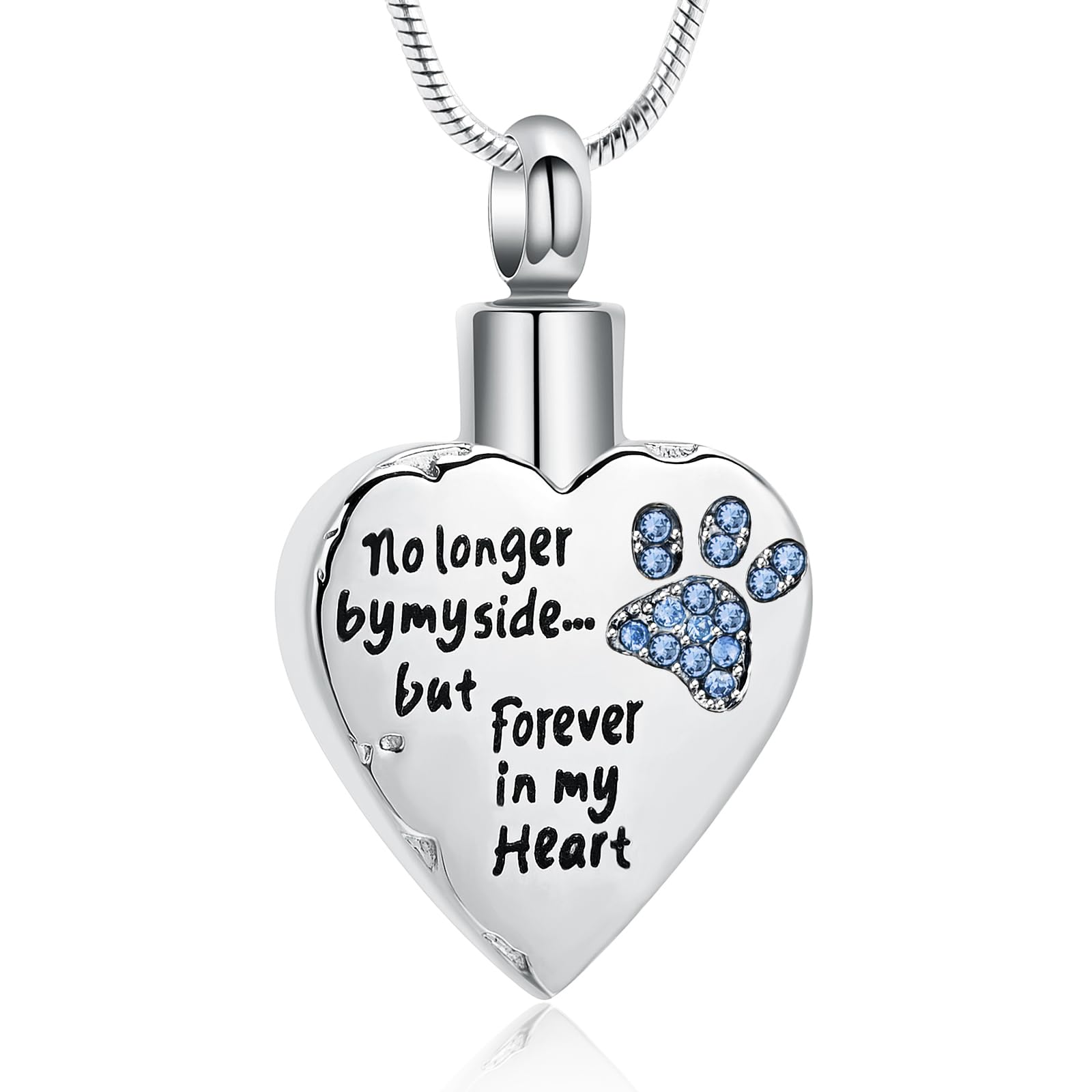 memorial jewelry No Longer by My Side,But Forever in My Heart Carved Locket Cremation Urn Necklace for Pet Dog Cats, Metal, stainless-steel