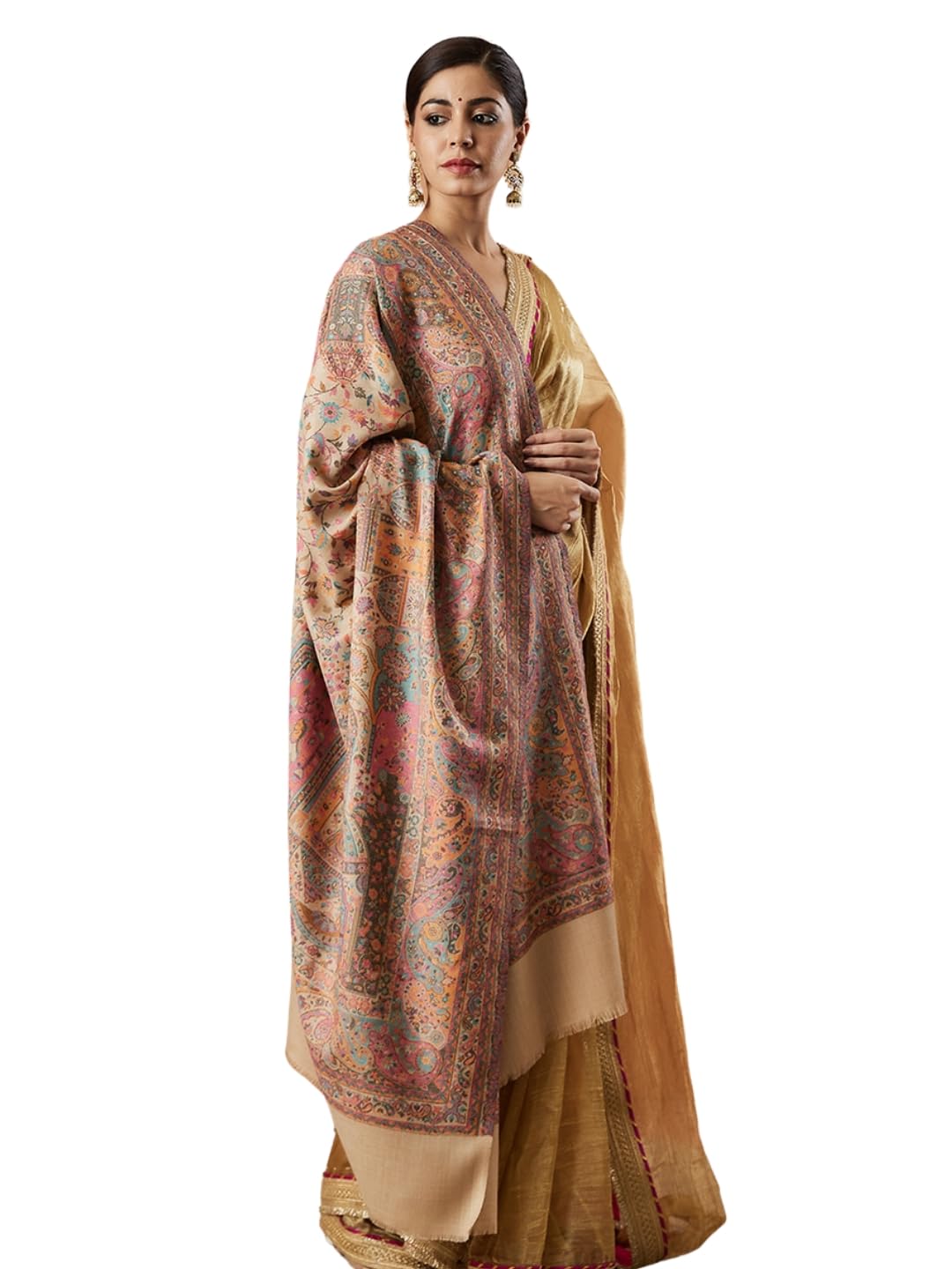 Women Khushnuma Kaani Wool Blend Kashmiri Shawl (Size: 101X203 CM)