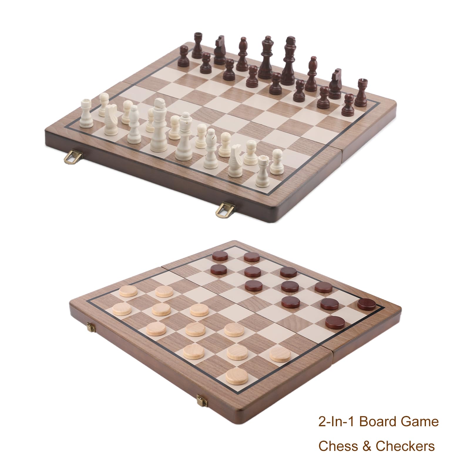 Jeu d'échecs magnétique en bois de 38,1 cm avec planche pliante et fente de rangement pour pièces d'échecs, ensemble de jeu d'échecs portable fait à la main pour enfants, adultes, débutants et