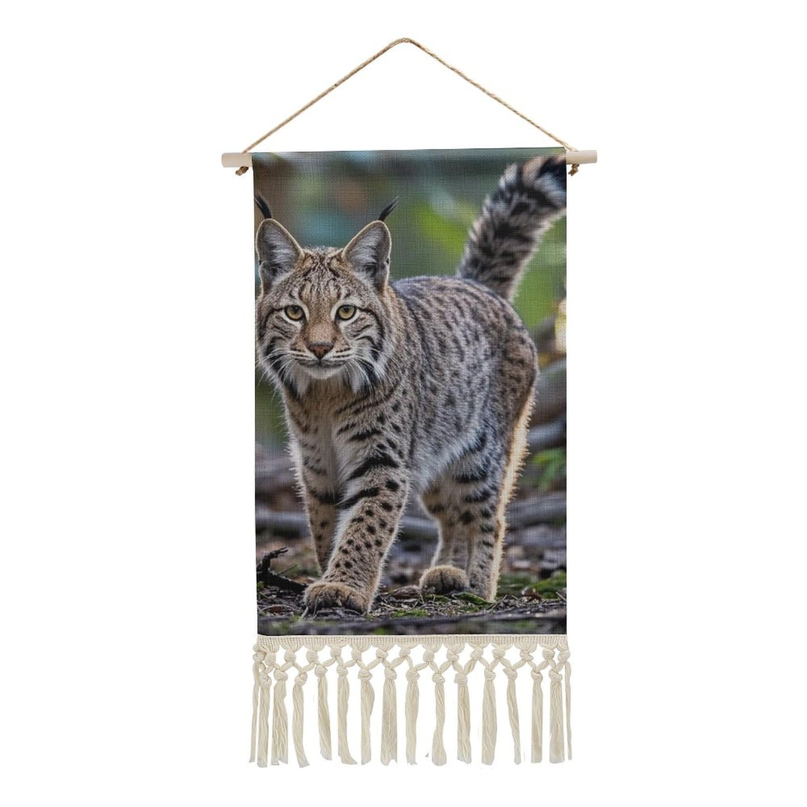 FekiLoot Wild Bobcat Wall Art Poster Hanger Frame Vertical Tassel Tapestry Cotton Linen Hanging Poster Decorative Wall Art Prints Vintage Wall Art Decor for Home Bedroom Living Room Office