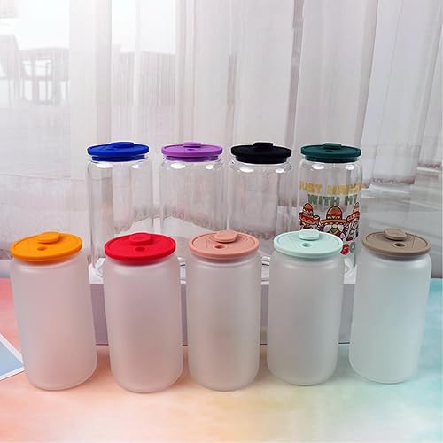 Miniatura 4 de 5 tapas de silicona para vasos de vidrio de 16 onzas, boca regular con agujero para pajilla, tapas de silicona de 2.75 pulgadas2.756 in, tapas de