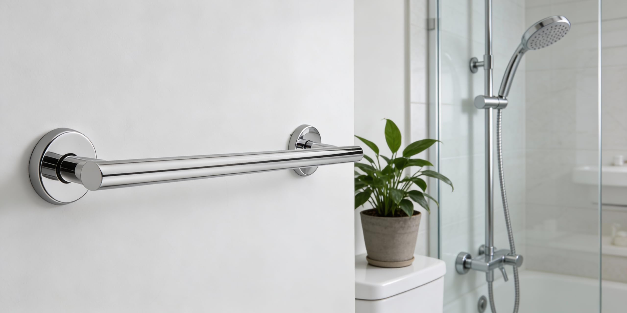 Asidero de Seguridad Recto de Acero Inoxidable 60 cm | Barra de Agarre y Apoyo Cromada con Soportes Inferiores para Ducha, Bañera y Baño Adaptado | Resistente a la Humedad