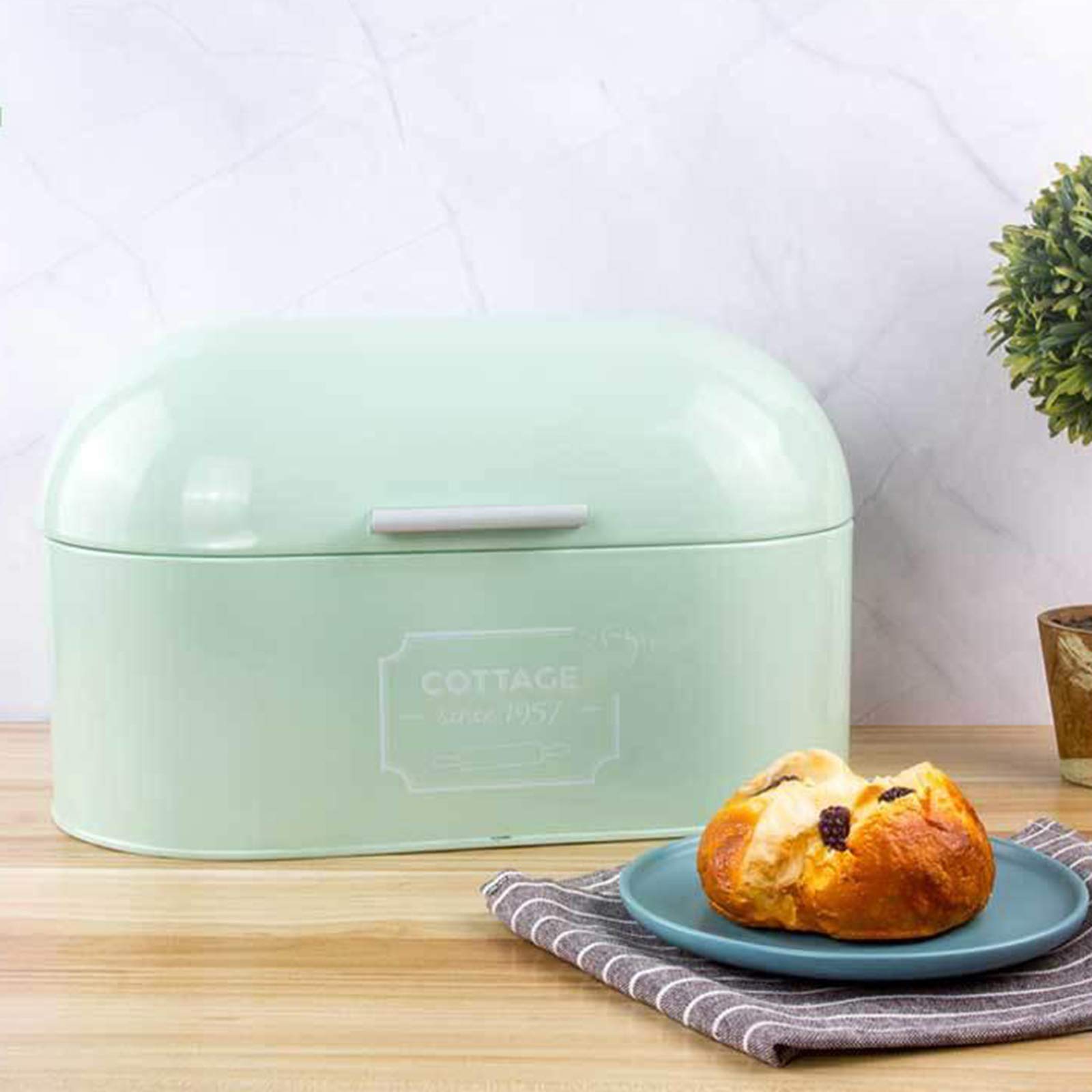 Metall Brotbox Brotkasten Brotbehälter Lebensmittel Aufbewahrungsbox Brot Box mit Deckel (Grün)
