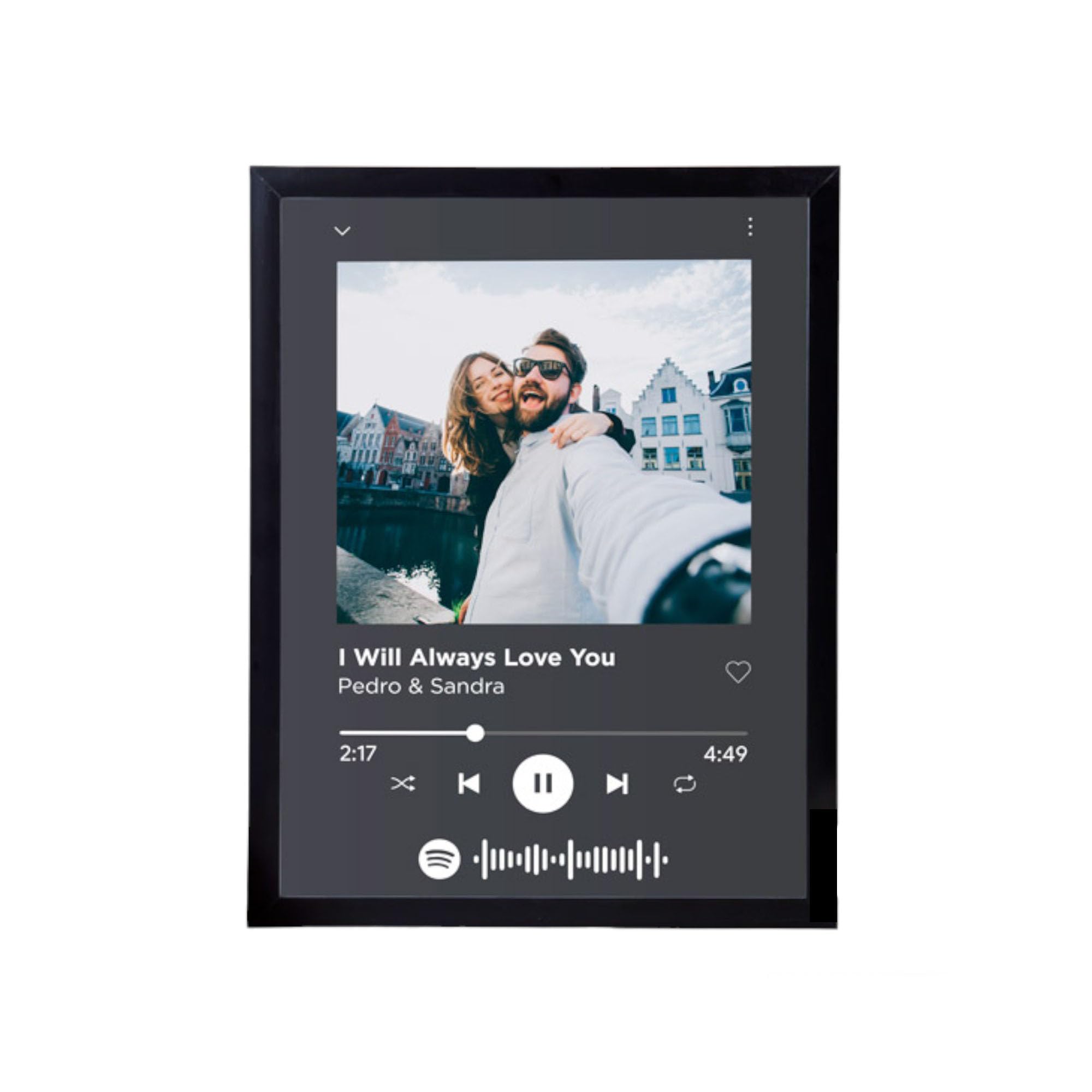 Made in Gift Lámina Enmarcada Personalizada con Texto y Foto Canción Spotify Tamaño Folio de Diploma A4 para Pared o Marco de Mesa como Regalo Original para Parejas