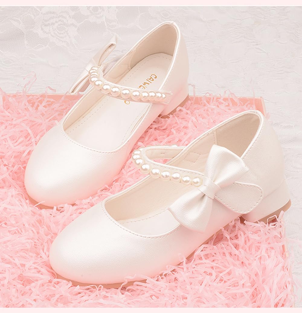 Zapatos de Princesa Niñas con Perlas y Pajarita Zapatos de Vestir Mary Jane con Tacones para Bodas Fiestas