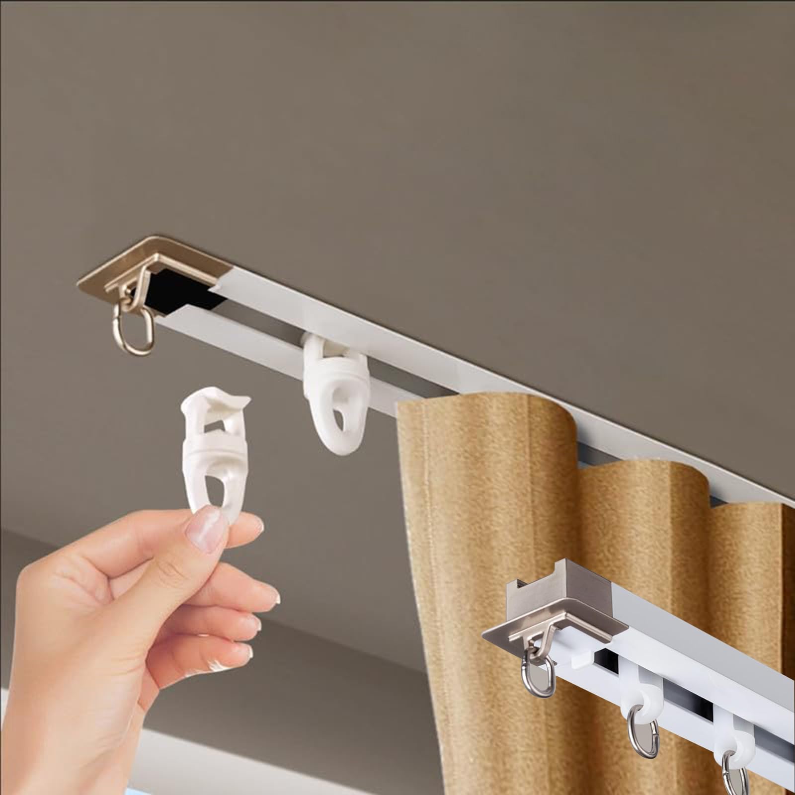 Générique Système de Rail pour Rideaux encastré Silencieux au Plafond, Rail de séparation de pièce en Aluminium de 2,3 m (7,5 pi), Finition électrophorétique Blanche dura