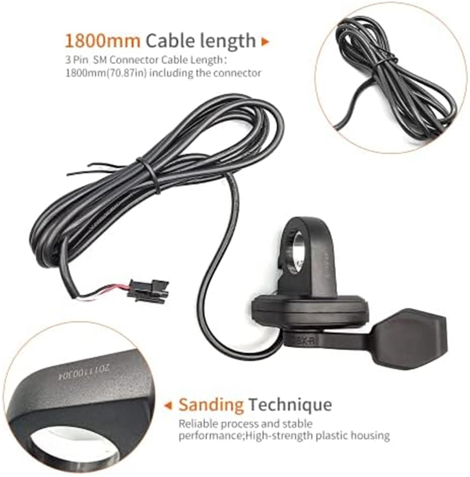 E-Bike 108X Controllo della velocità dell'acceleratore a pollice sinistro Connettore impermeabile a 3 pin 12V 24V 36V 48V 72V, for monopattini elettrici ed EBike Acceleratore a pollice per sco
