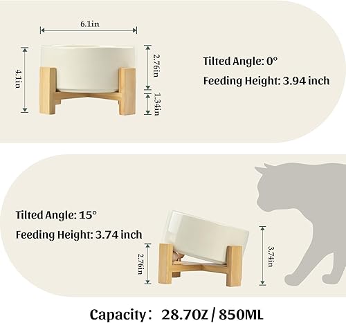 Miniatura 4 de SPUNKYJUNKY Cuenco de cerámica inclinado en 15 para perros y gatos con soporte de madera, cuenco inclinado para comida y agua para bulldog,
