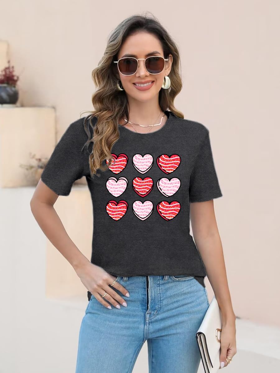 Valentines Shirts for Women Funny Hearts T-Shirt Happy Valentine's Day Tee Tops - Image 2