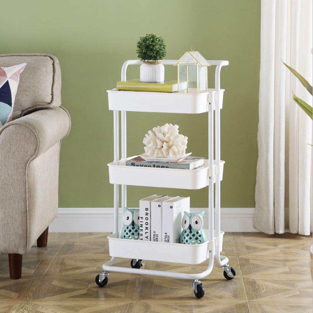 para Carrito de Almacenamiento, Carrito utilitario con Ruedas Delgado de 3 Niveles con estantes Huecos, para Cocina, despensa, baño, con Ruedas y asa para un fácil (Blanca)