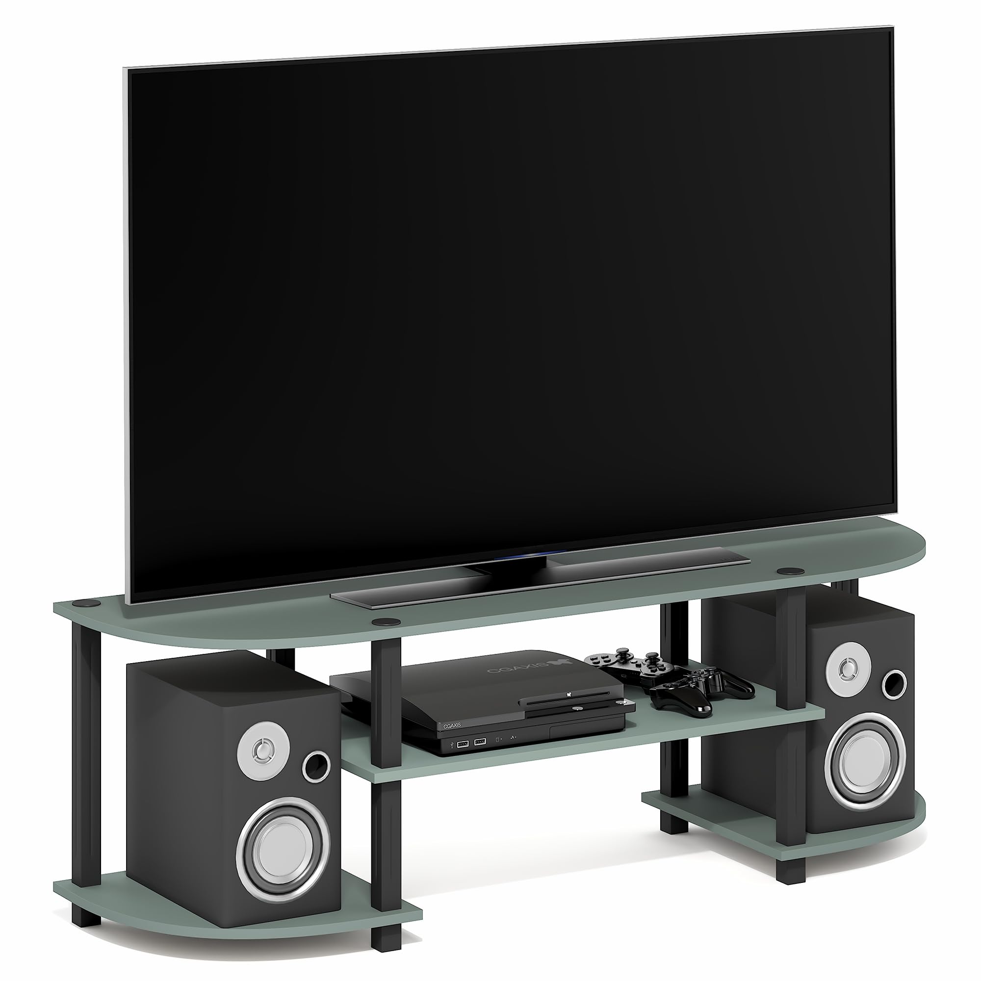 Furinno TURN-S-TUBE TV Stand, Wide Entertainment Center, TV Console for TV up to 55 Inch, for Living Room, Bedroom, Sage Green, 3-Tier — image 1
