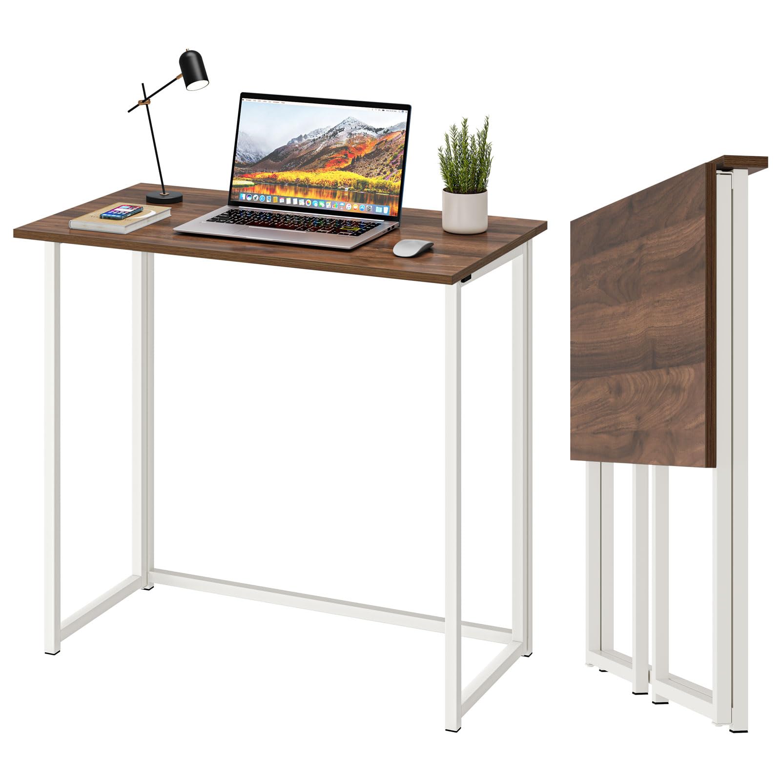 Dripex Compact Folding Desk No Assembly Required Computer Desk Folding Hobby Craft Table, Brown