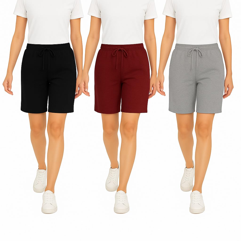 brand flex Womens Cotton Shorts(Pack of 3) Black,Grey,Marron-picture-42