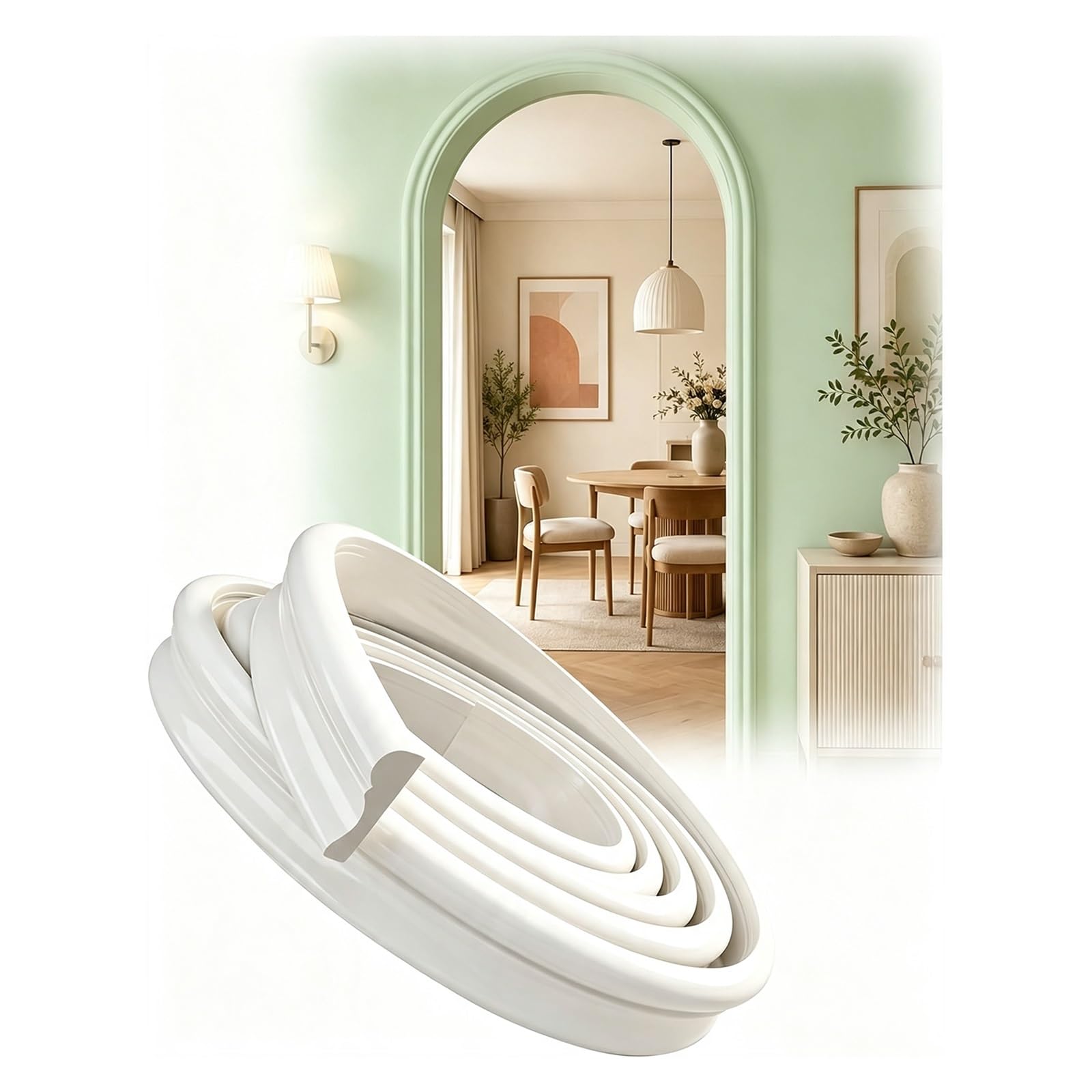 Kit de Arco de Pared Flexible para Moldura de Puerta 3/4/2,3cm | Adorno Decorativo de PVC Pintable Cortable para Protección de Paredes Interiores(W 4cm(1 1/2"),L7m/23ft)