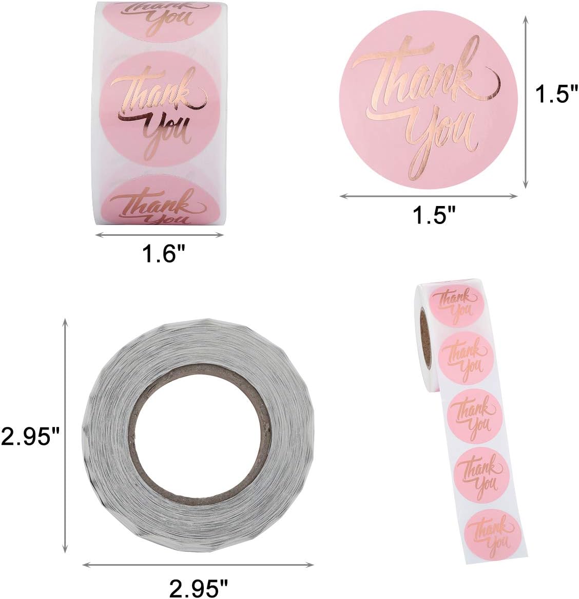 Yoption 1.5 Round Thank You Stickers, 500pcs Pink Mailing Supplies Labels Per Roll, Pink