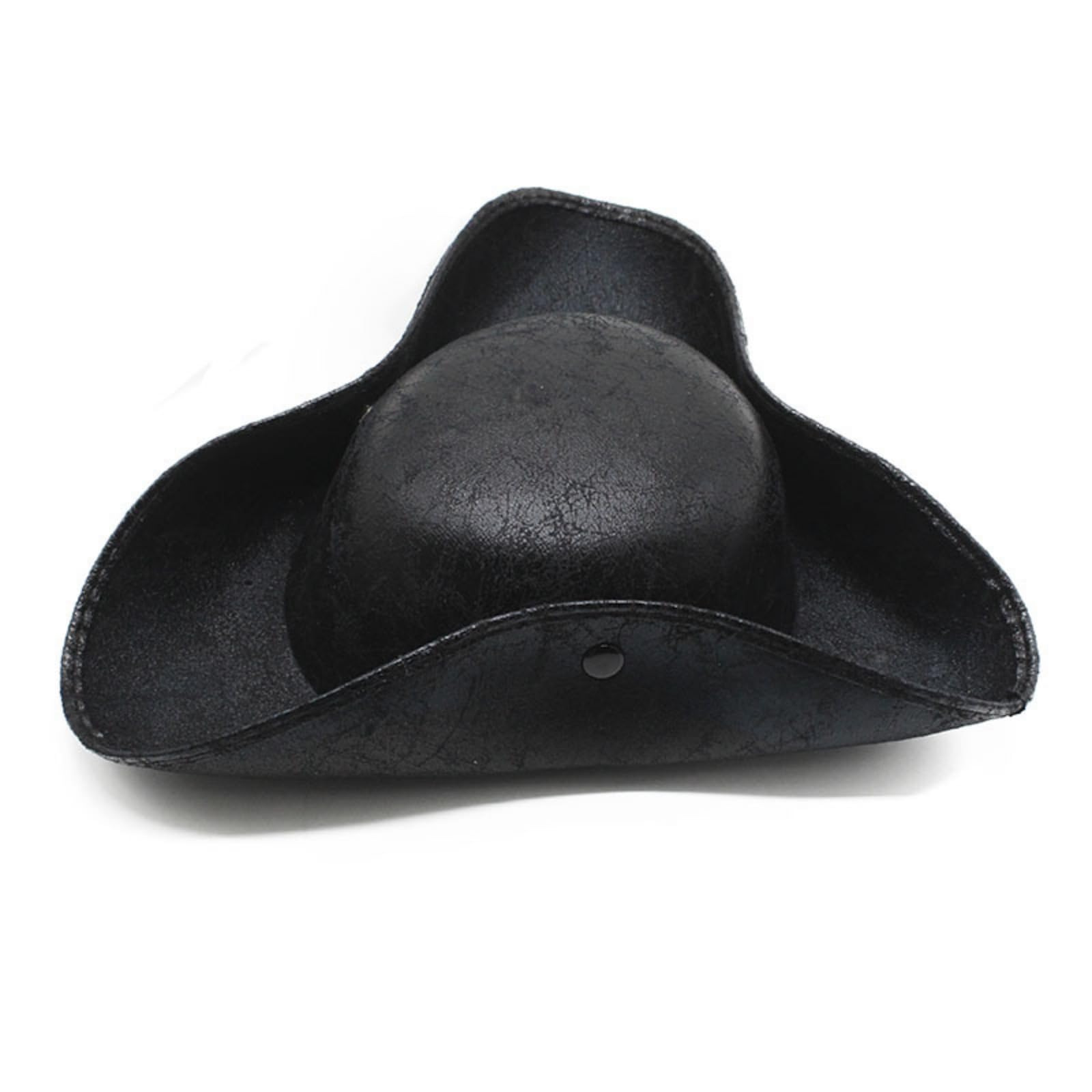 Cazqgoy Pirate Captain Hat，Pirate Costume Tricorn Hat,Faux Leather Pirate Hat,Tricorn Hat for Pirate Theme Party Cosplay Carnival (Black)
