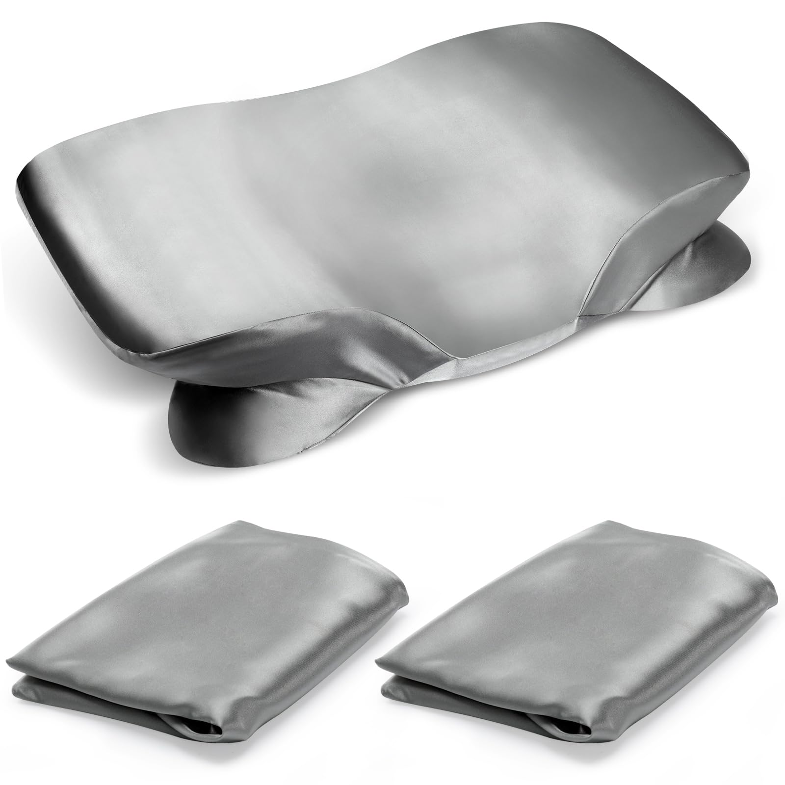 2 Pack Satin Pillowcase for Hair and Skin, Contour Pillow Case for 60x40cm Cervical Pillow, Soft Pillowcase Cover with Zipper (Dark Grey)