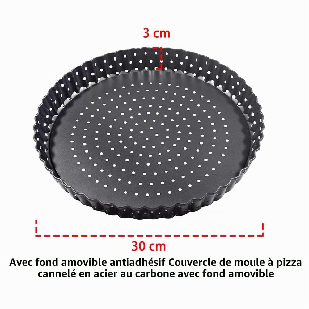 2 pièces Moule à tarte avec fond amovible 30 cm, Moule à quiche avec revêtement antiadhésif, Moule à tarte aux fruits