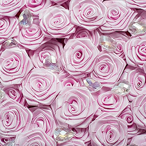 JERAVI Enterprise appliqués Satin Ribbon Pink Flowers for Dresses Decor Crafts Sewing Designs Jewellery Art Handmade 40 pic Box-image-19