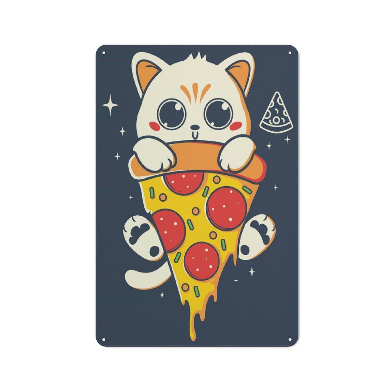 Junmoney Pizzacat Rustic Tin Wall Plaque 30X20cm Featuring For Pub Or Café, A Decorative Christmas Gift For Café Interior Fans