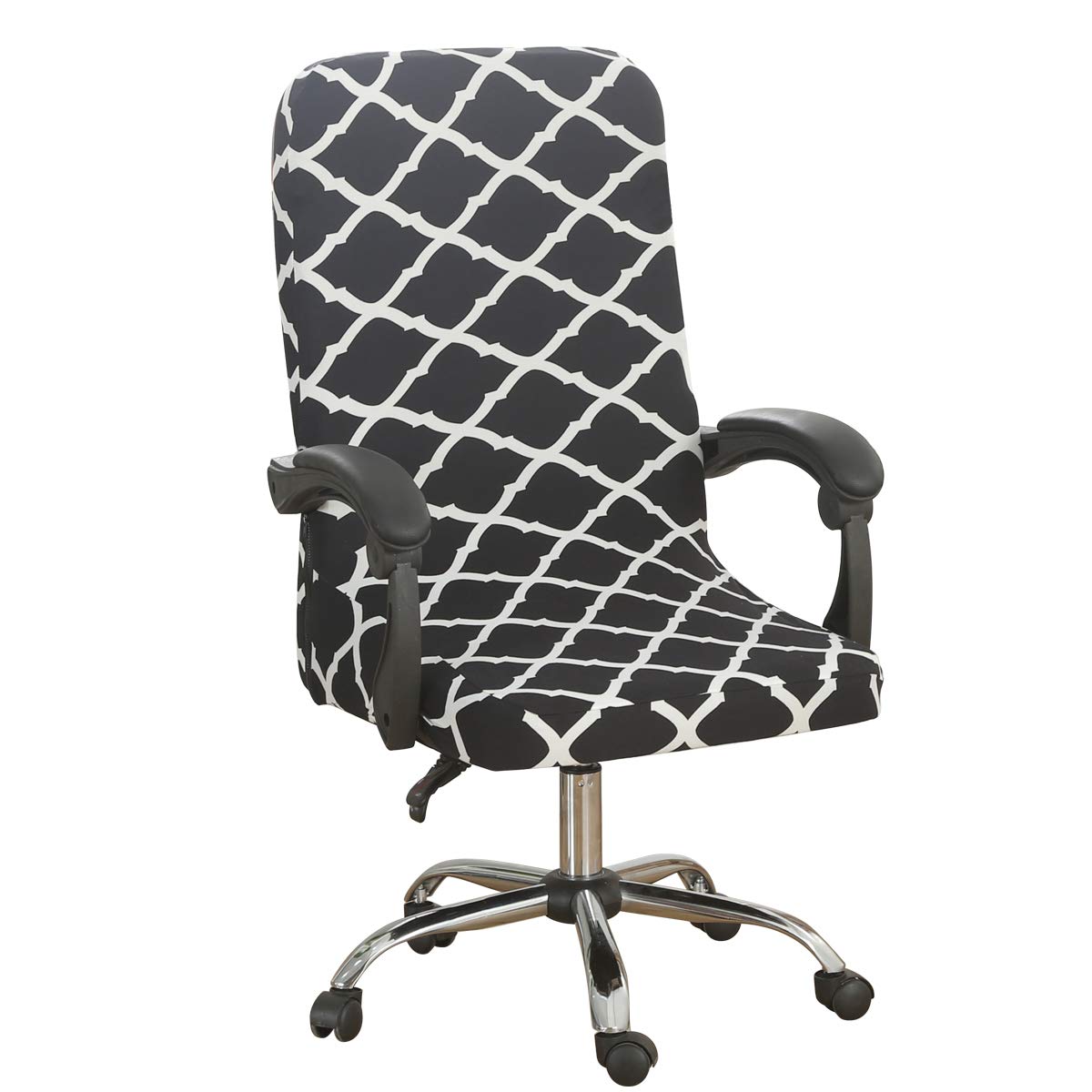 MIFXIN Office Chair Cover 1-Piece Stretch Large Size Computer Swivel Chair Slipcover Universal Office Boss Chair Large High Back Rotating Armchair Protective Decorative Cover (Black & White - BT02)