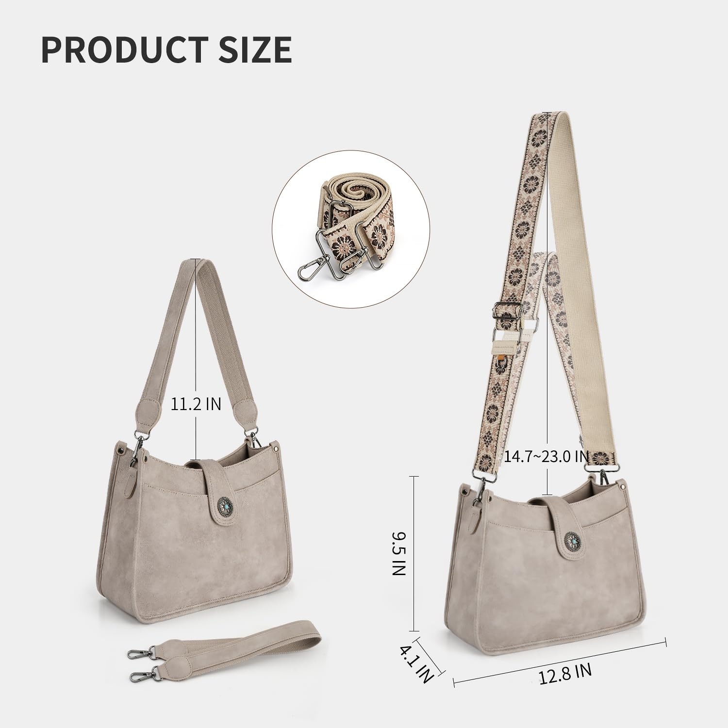 APHISON Borsa a tracolla da donna, media grandezza, borsa a tracolla con tracolla larga, borsa a tracolla in pelle vegana, 2 tracolla, tasca per carte di credito